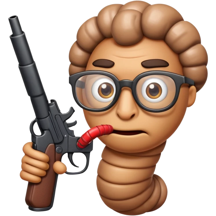 Worm with glasses holding gun looking mad emoji