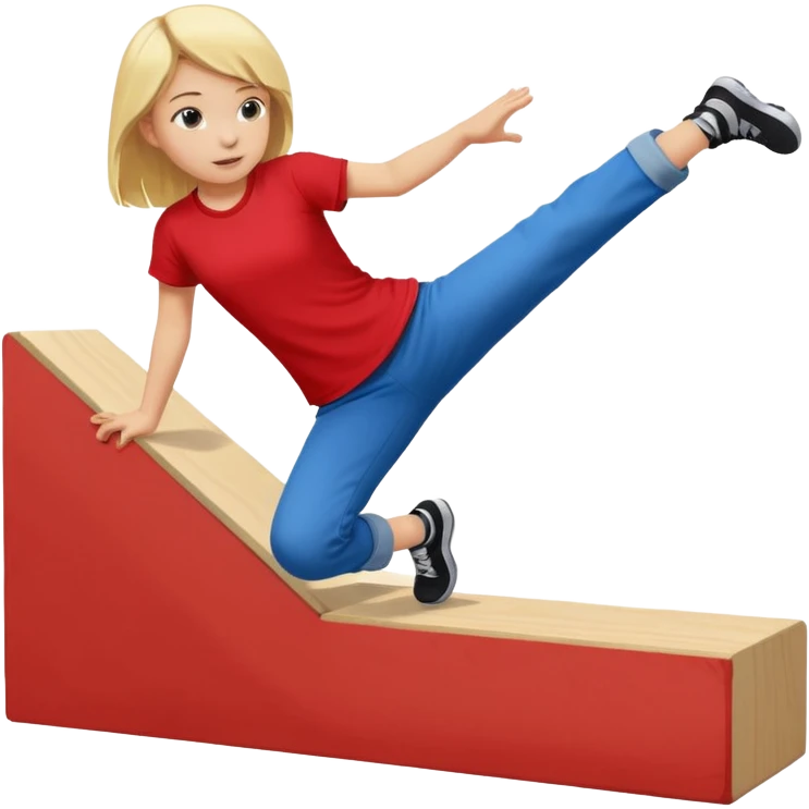 a very young blonde girl doing parkour (color blocks) at kids school emoji