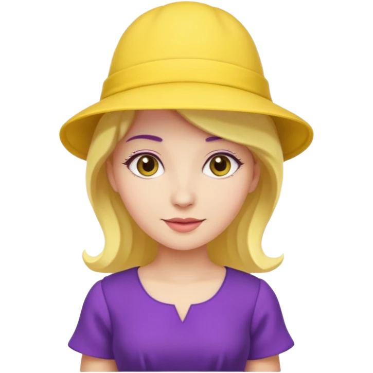 purple dress woman with yellow hat emoji
