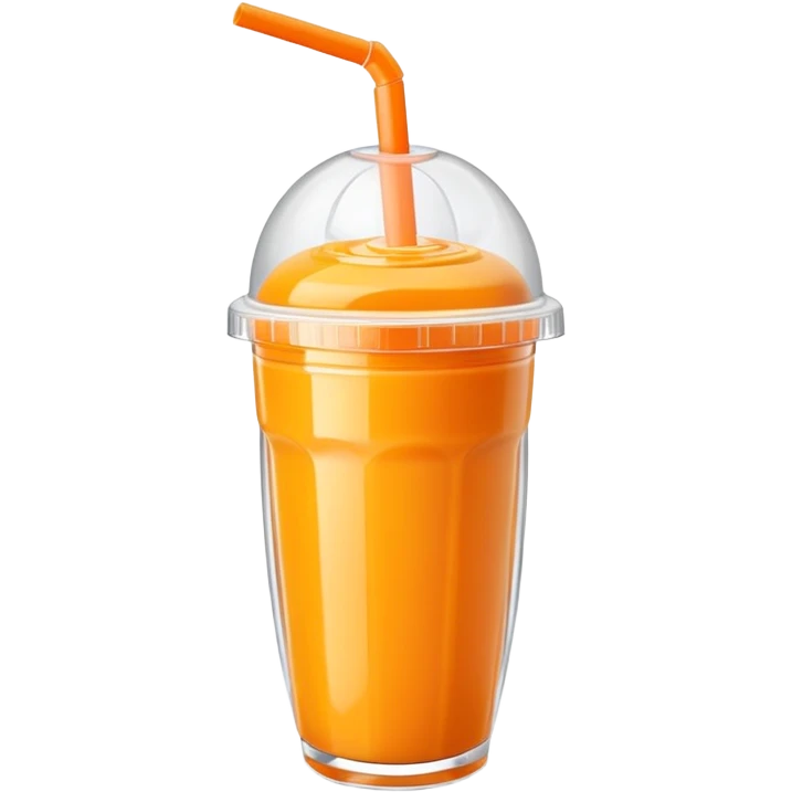 orange smoothie with mango pieces, plastic shaker with dome lid, straw emoji