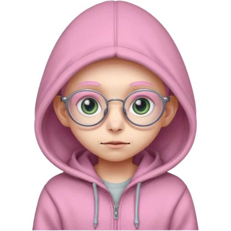 Aliens Pink, hoodie, cute big eyes, glass, thin ears, half body emoji
