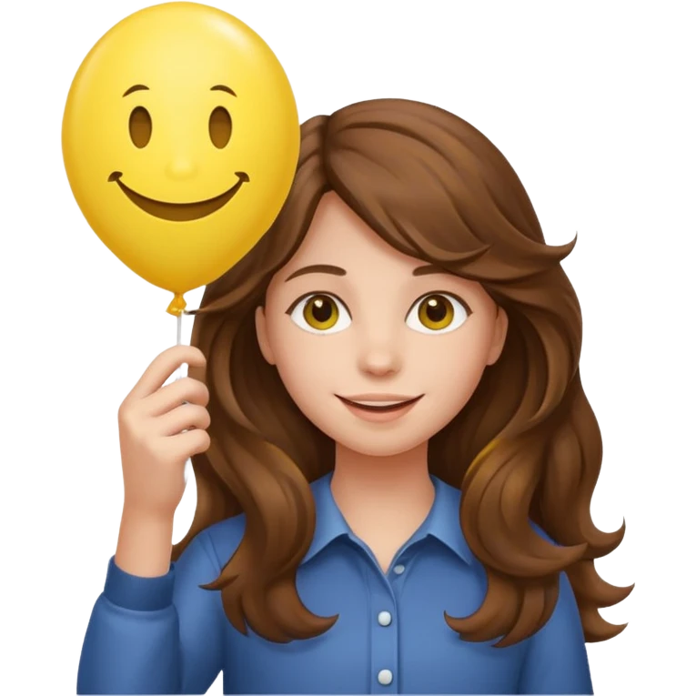 Teen girl wavy brown hair, with smiley-face balloon emoji