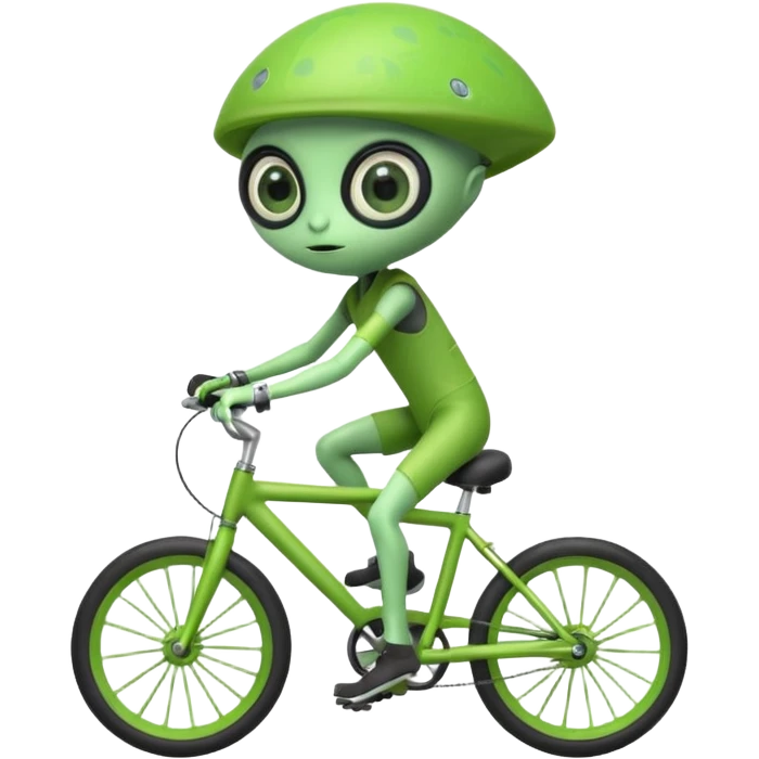 alien riding a bicycle, cute extraterrestrial character, casual cycling pose, big curious eyes, futuristic yet playful vibe, 3D cartoon, mobile game icon style, clean background, no text, no watermark
 emoji