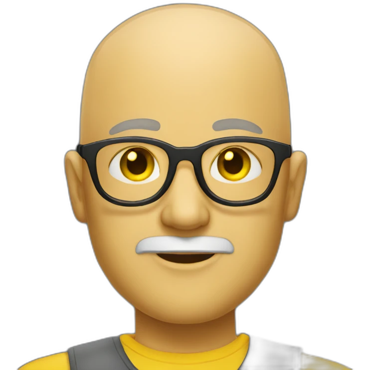 A bald man with yellow transparent fashionable glasses and a beard emoji