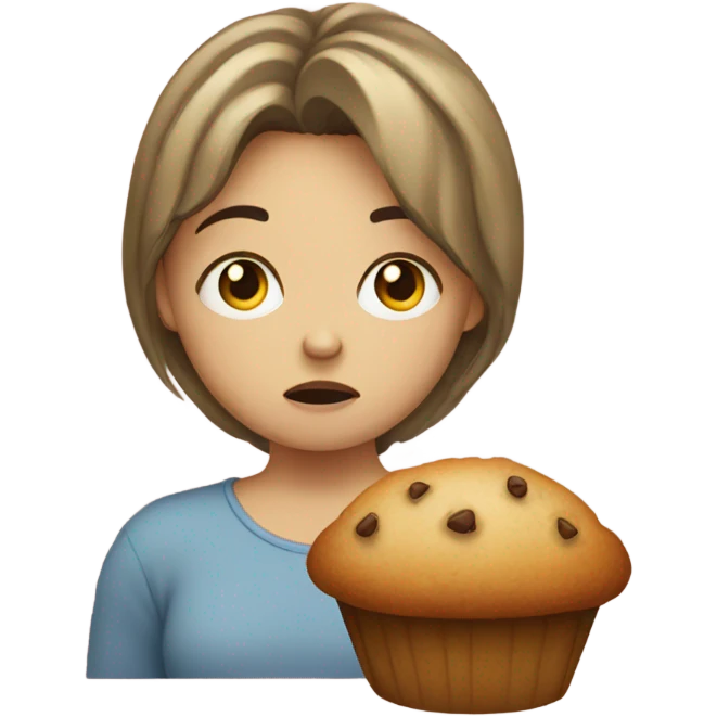 Sad girl with muffin emoji