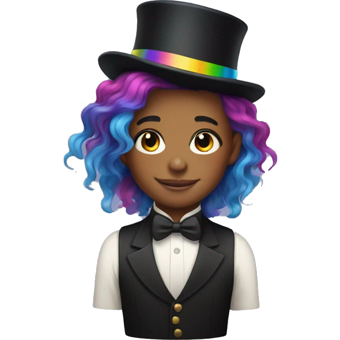 Nonbinary kid with rainbow hair and top hat  emoji