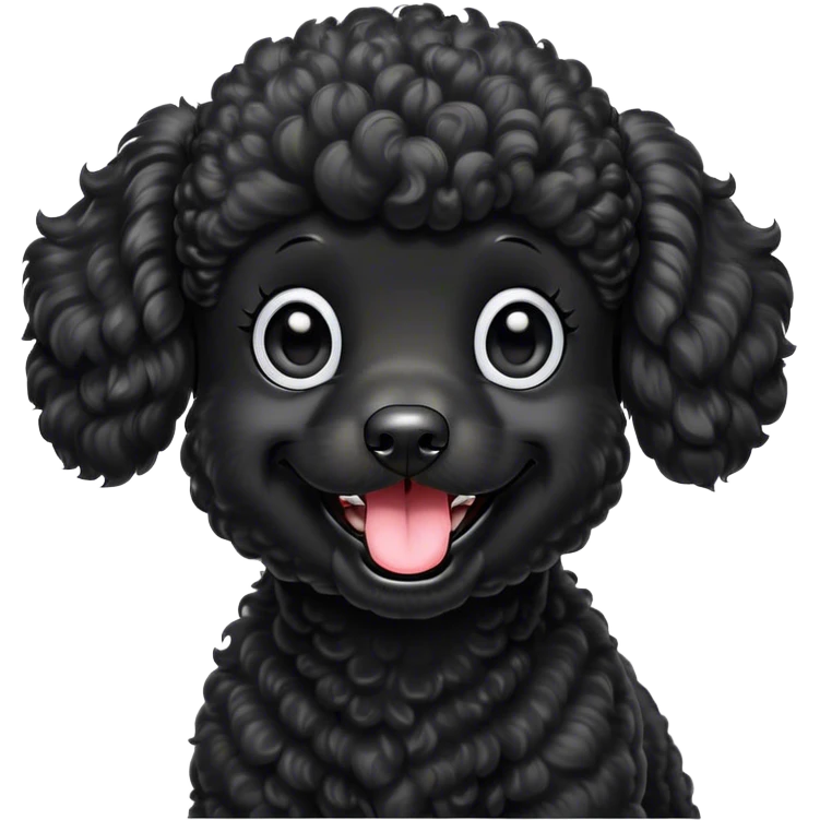 Cinematic Comical Black Poodle Portrait Emoji, Head tilted dramatically with an exaggeratedly amused expression, featuring a glossy, curly jet-black Fur with a lively bounce, wide, expressive dark eyes filled with playful disbelief, Simplified yet hilariously expressive features, highly detailed, glowing with a slightly sassy glow, high shine, dramatic yet playful, stylized with an air of cheeky mischief, bright and endearing, soft glowing outline, capturing the essence of a spirited and over-the-top companion, so meme-worthy it feels like it could side-eye its way into internet fame instantly! emoji