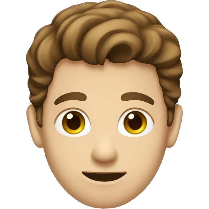 man with brown hair and green e emoji