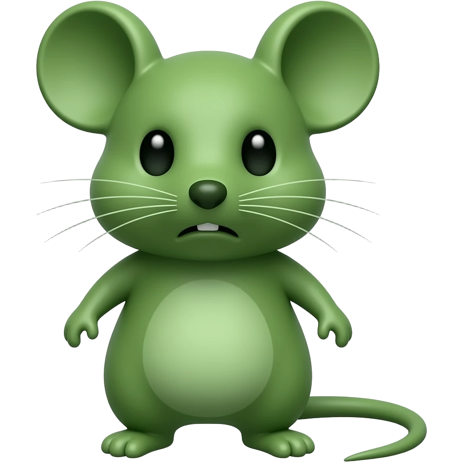 A little green mouse standing upright, with arms and legs that look like those of a little person, staring at us with a disgusted and nauseating look on its face—it looks like it’s about to throw up. The mouse’s body is entirely green. emoji
