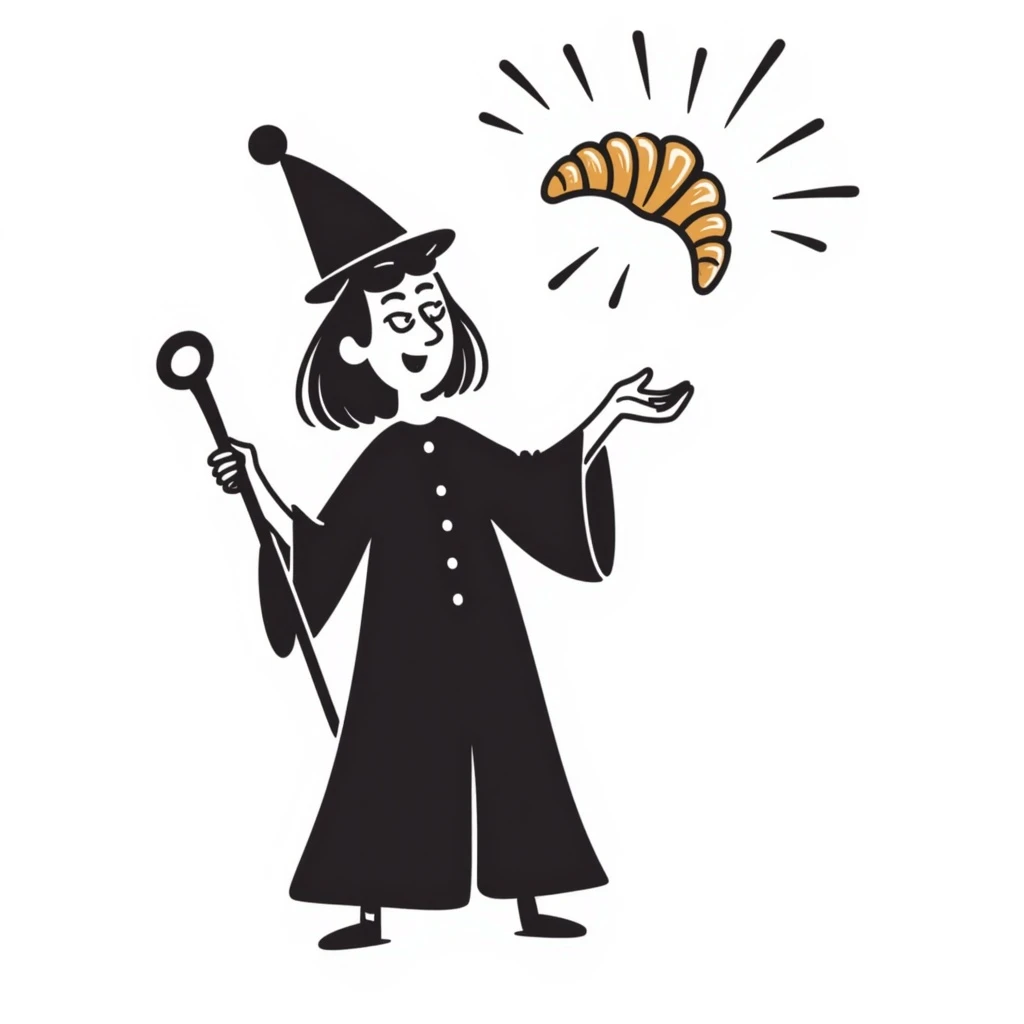A wizard who conjures up a croissant emoji
