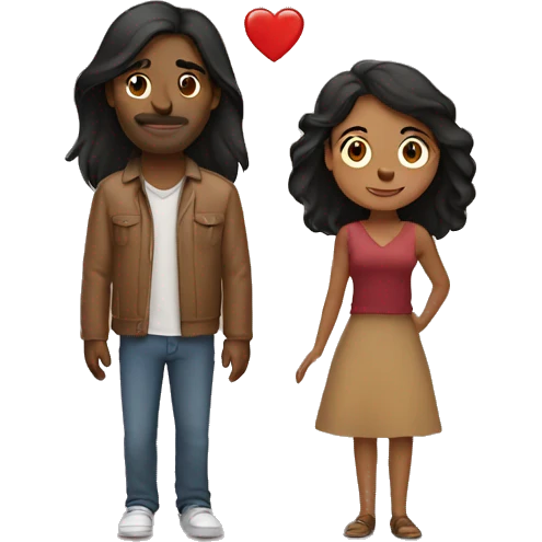 Brown woman who’s short with long black hair giving heart to tall brown man  emoji