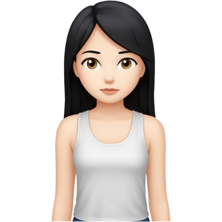 a pretty bratz fair girl with long straight black hair  with a white tank top emoji