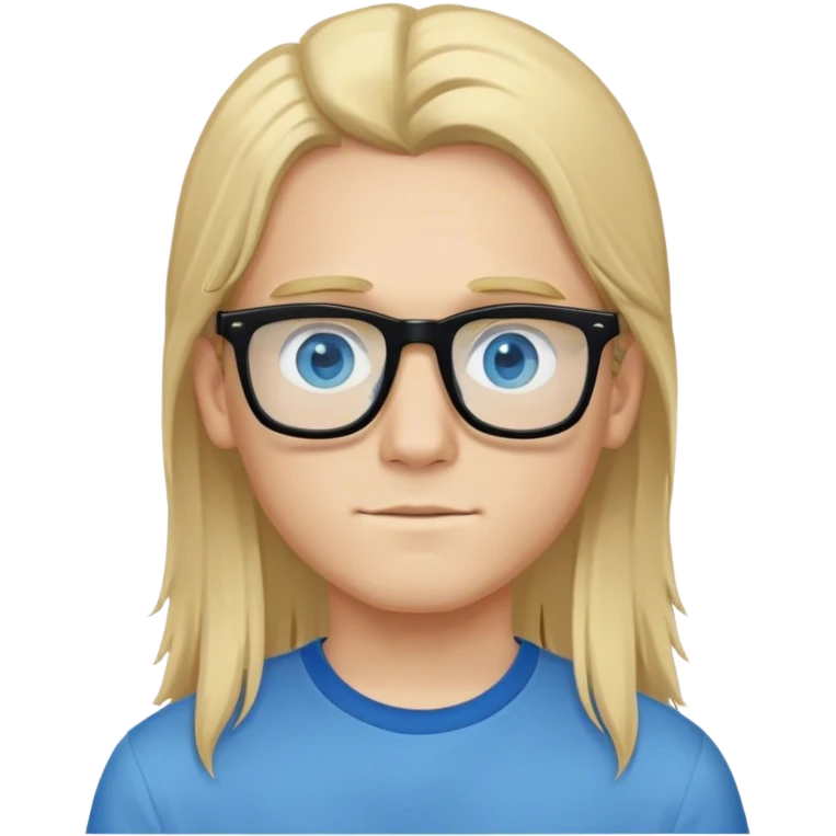 Boy with long blonde hair, blue eyes, black glasses, and a blue shirt  emoji