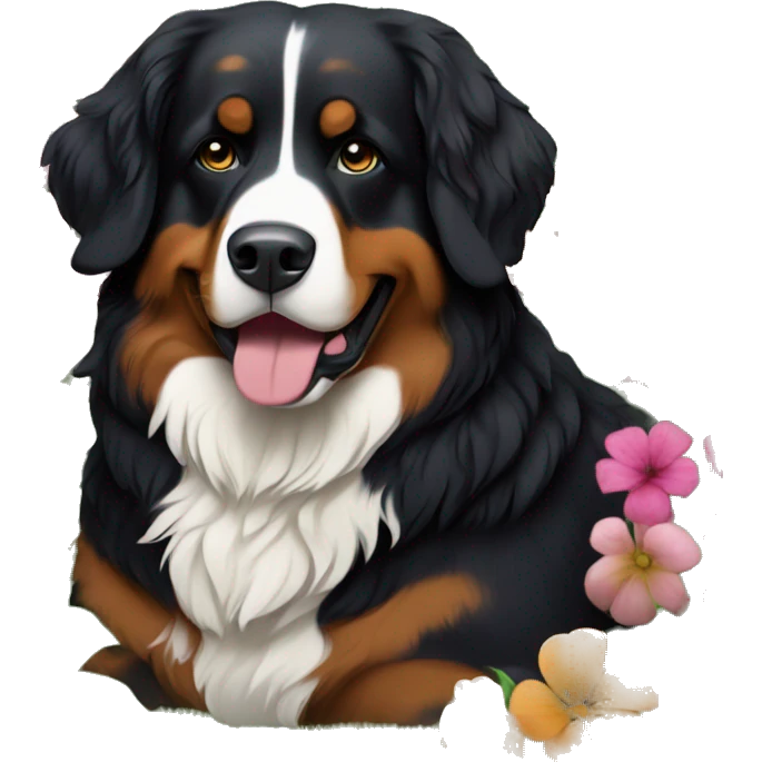 Bernese mountain dog in flower bed emoji