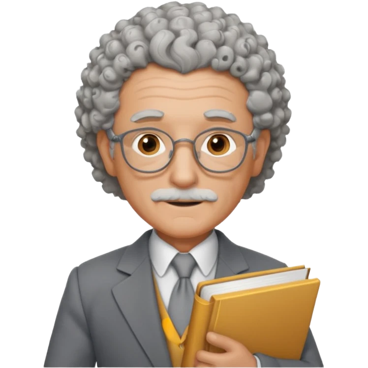 elderly male, curly hair, holding book, wearing gray suit emoji