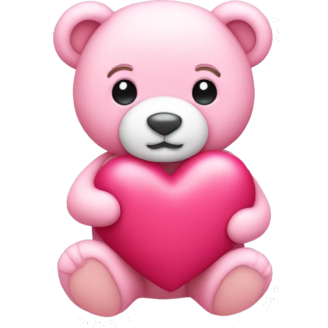 a pink teddy bear holding a heart emoji