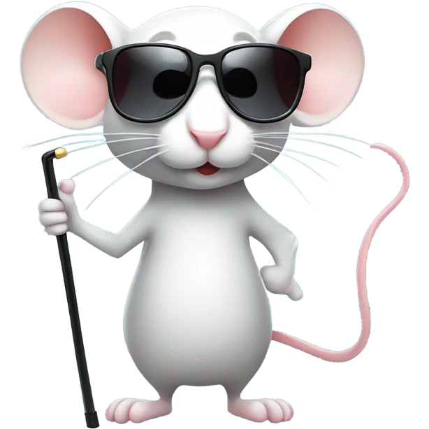 Mouse wearing sunglasses and holding a stick for blind people emoji