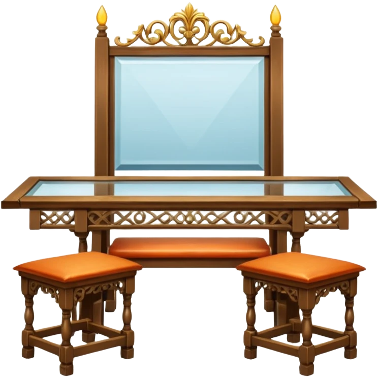 A glass topped rectangular trestle table with 2 benches on the long sides and 2 thrones at the ends emoji