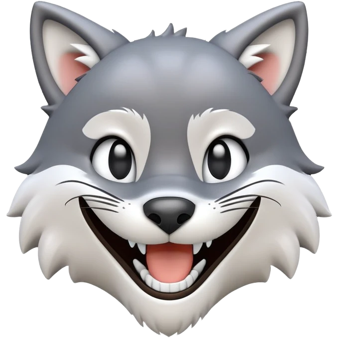 3D-style gray wolf or cat-like character emoji, goofy laugh (keck) expression, clean and glossy, inspired by TenSquared logo emoji
