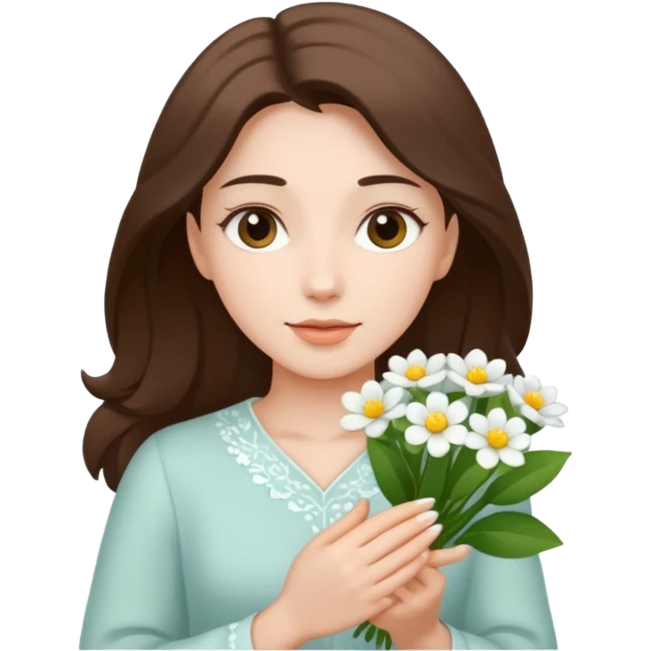 woman holding white flowers in their hands emoji