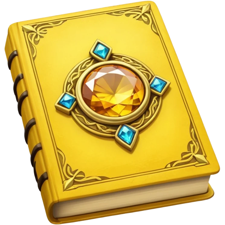 mystic yellow book, closed with a gemstone on the cover, magical light emoji
