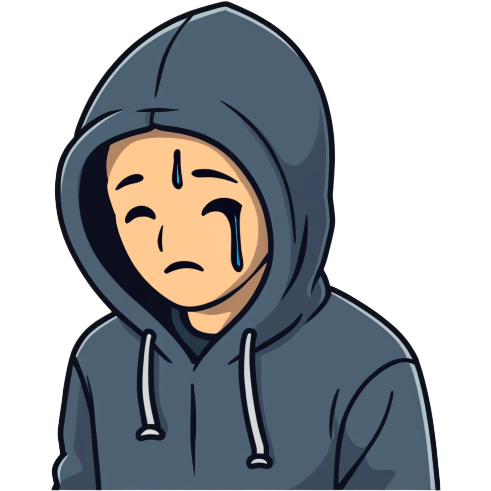 Sad man wearing a hoodie crying emoji