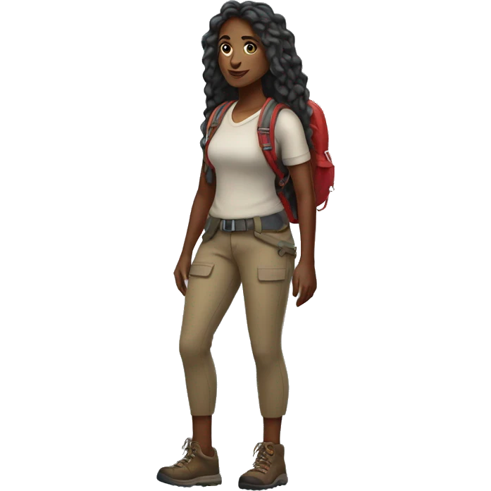 Beautiful long hair Black woman hiking full body emoji