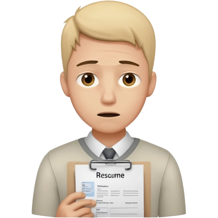 young man in despair applying for jobs with no successs - complete loss or absence of hope - holdng resume emoji