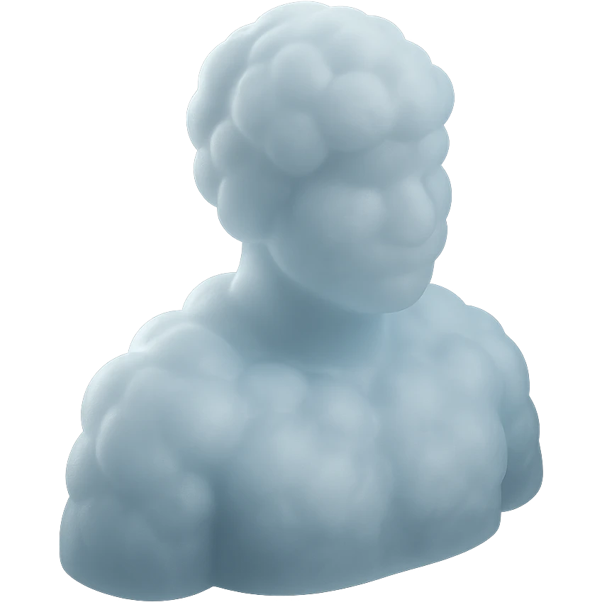 A person from the shoulders up, entirely composed of fluffy white convex clouds emoji