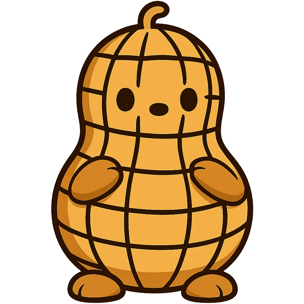 Change the peanut shell to a cartoon-style shell, keep the 3D peanut character cute and with no facial expression, maintain transparent background. The style should resemble a cartoon with clear, simple lines and vibrant colors for the shell, while preserving the 3D look of the peanut character. emoji
