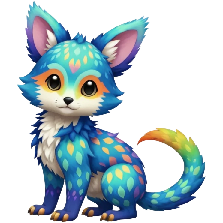 Colorful tropical exotic cute cool beautiful shiny beautiful fantasy-Trico-Cacomistle-oncilla-animal-Fakémon-hybrid-fursona (full body) emoji