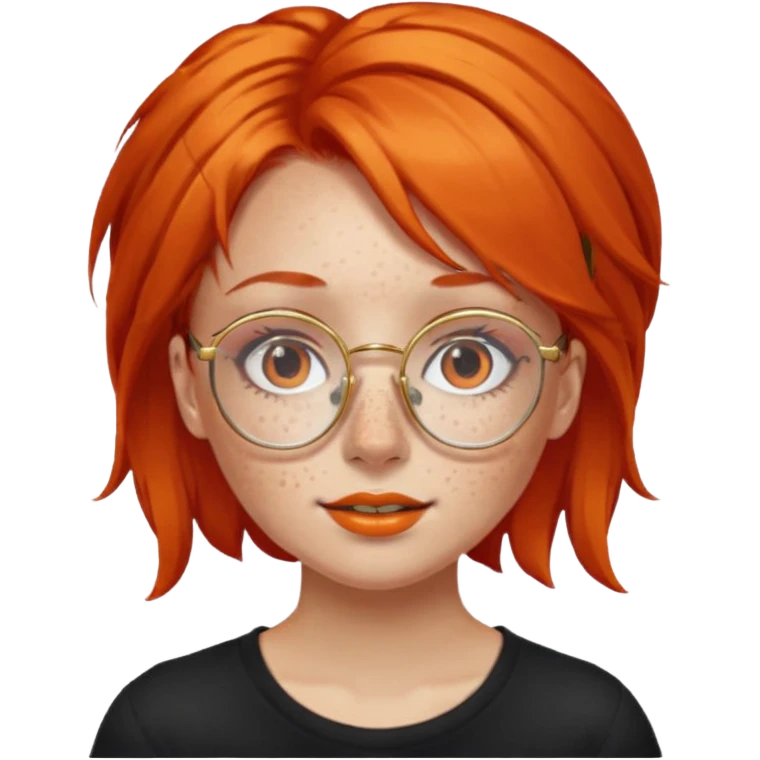 A girl with orange red hair glasses and gold nose ring emoji