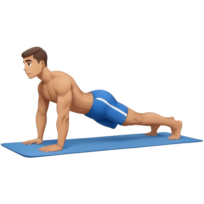 buff man blue shorts doing plank exercise on yoga mat emoji