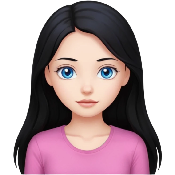 Beautiful model girl, long hair, black hair, blue eyes, pink undershirt emoji