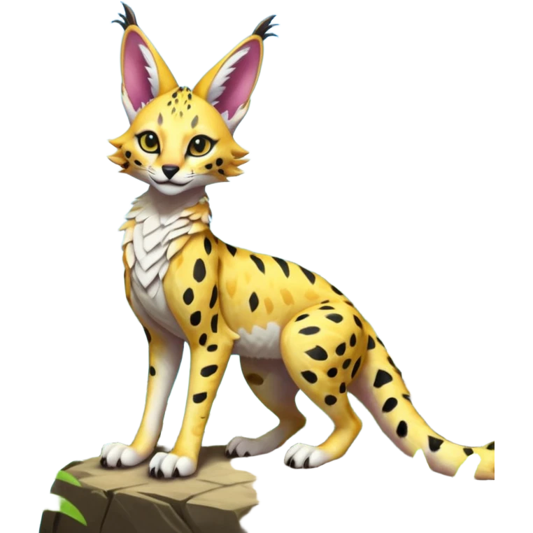 Epic complex detailed exotic tropical sunny cool colorful realistic aesthetic-scenic-Fakémon-Trico-Sergal-Serval-Vernid-creature emoji