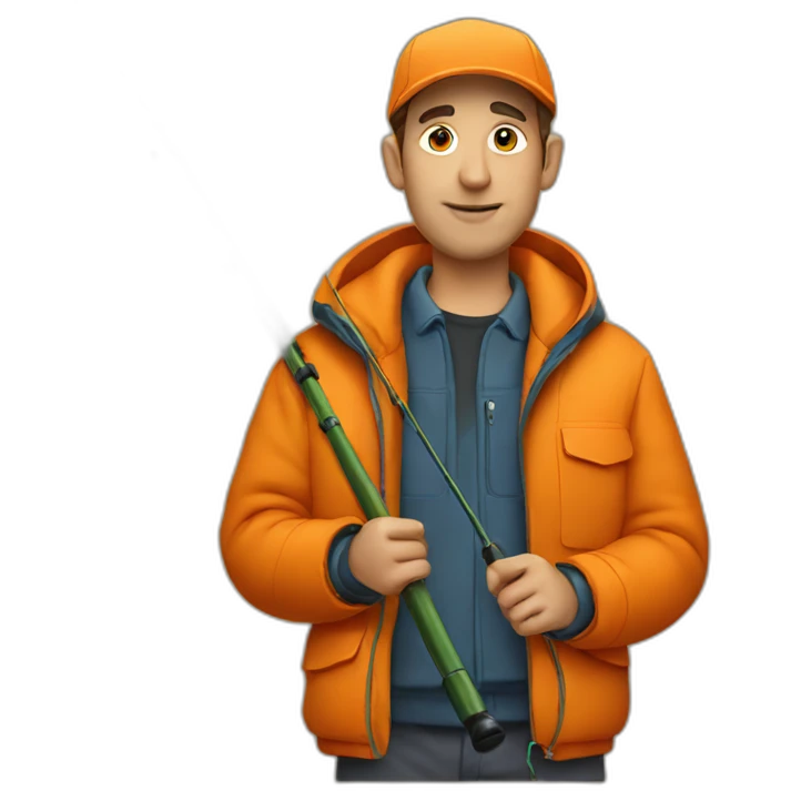 guy in an orange jacket holding a fishing rod emoji