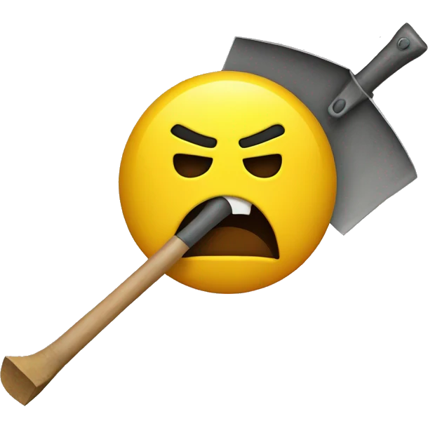 Yellow Circle with a Angry face holding a shovel emoji