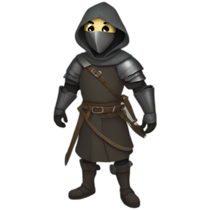medieval evil saboteur wearing mask, full torso, looking sideways emoji