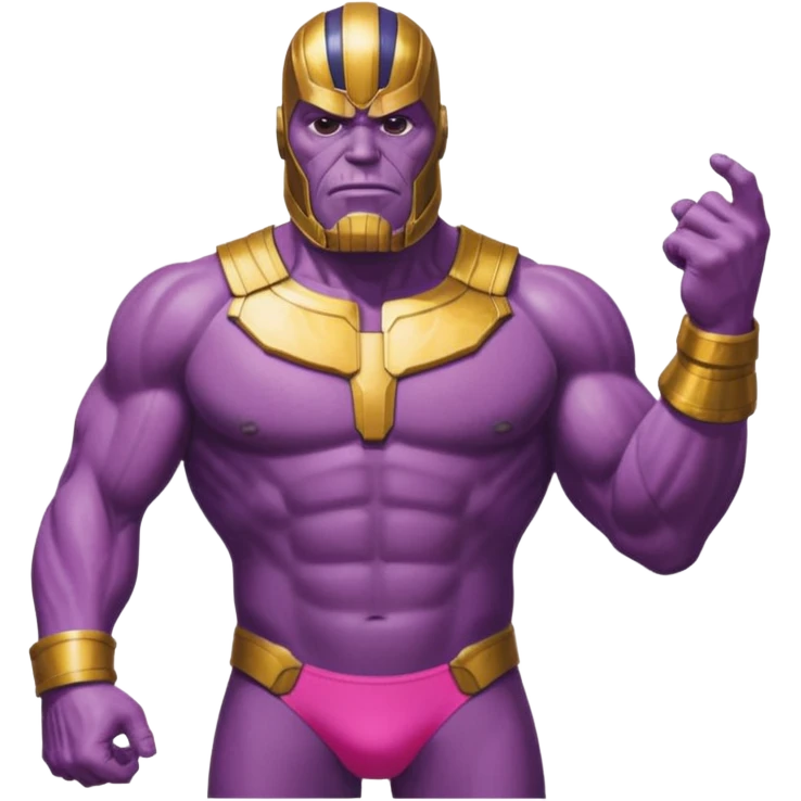 Thanos from Marvel in a bright pink swimsuit emoji