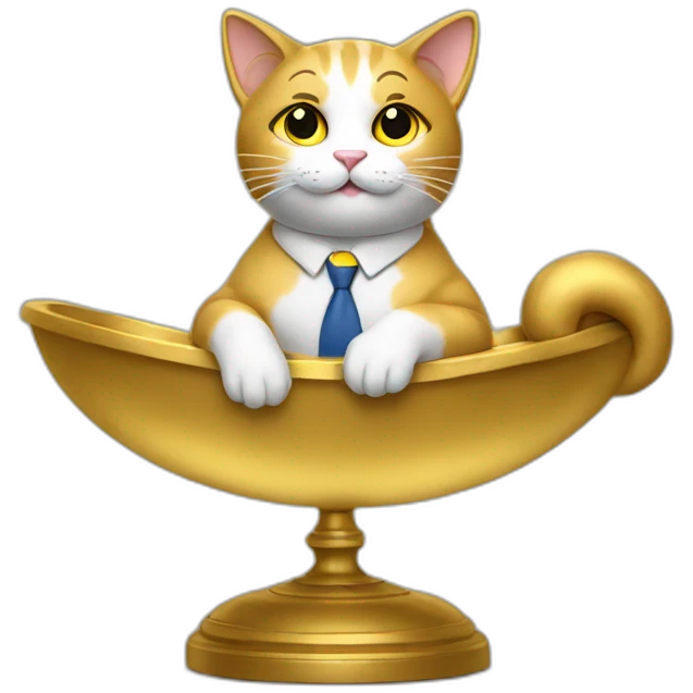 cat secretary sitting on top of the gold cloud emoji