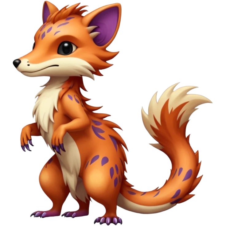 Cool randomly colored colorful furry anthropomorphic fantasy-Vernid-creature by LiLaiRa with a long tufted tail with edgy markings (full body) emoji