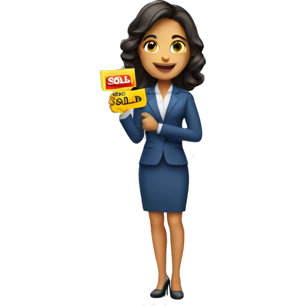 Hispanic realtor woman holding sold sign emoji