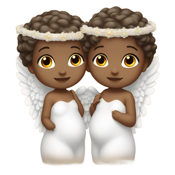 2 twin baby girls that are white with brown hair with a halo and angel wings emoji