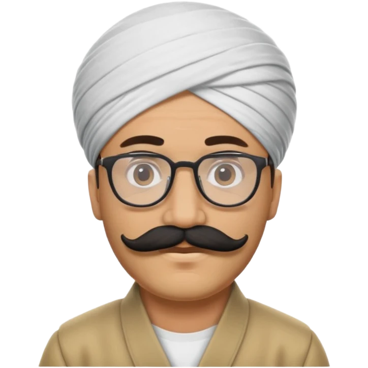 A man with a punjabi turban and having a big mustache face should be hidden he should also have glasses  emoji