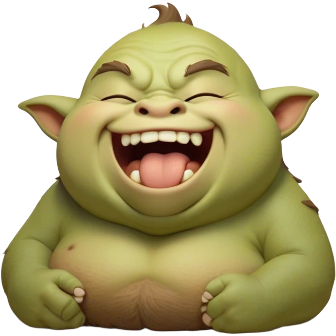 Cinematic Cute Yawning Ogre Portrait Emoji, with a surprisingly cuddly, rotund figure in soft earthy greens and browns, head tilted back in a big, gentle yawn exposing a set of comically oversized teeth, simplified yet irresistibly adorable, highly detailed with a soft glowing outline that captures the sleepy charm of a friendly ogre after a long day of gentle mischief! emoji