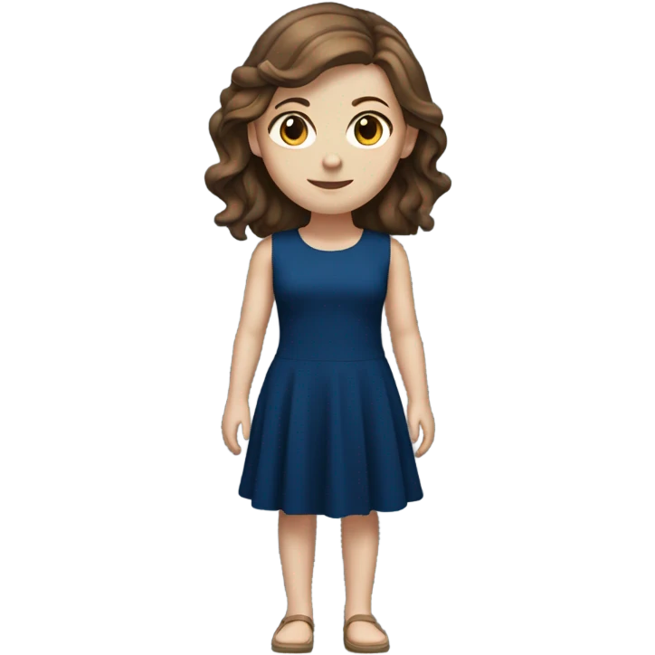 White girl with brown hair dark blue dress full body emoji