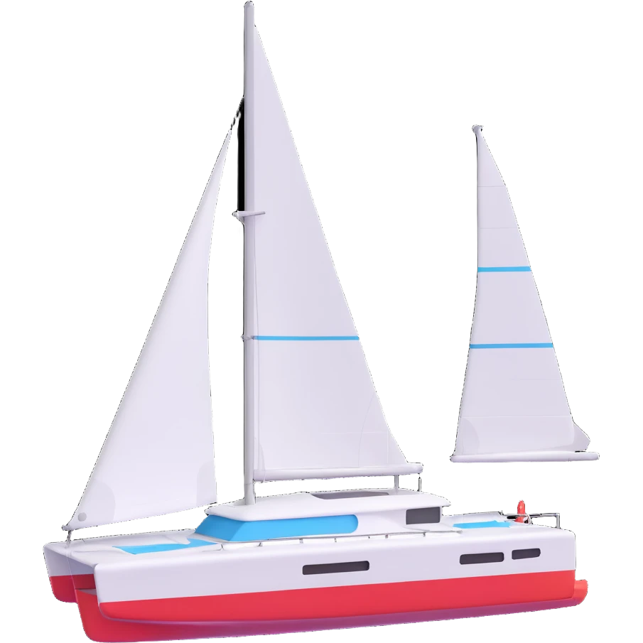 A catamaran with a white background. No wording or lettering on the boat.  emoji