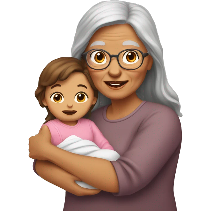 grandma with long brown hair; holding little baby girl  emoji
