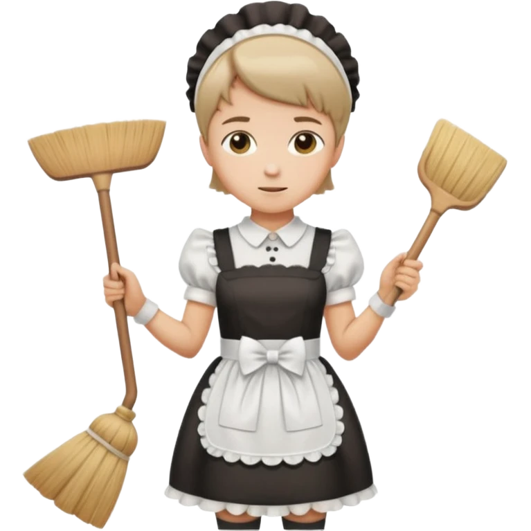 Guy sweeping with short hair wearing a cute maid dress emoji