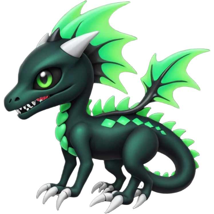 Evil Cool Handsome Badass Edgy Obsidian-black and neon-glowing-green skeletal Meloetta-Salandit-Gorebyss-Salazzle-Pokémon-Fakémon-creature-fusion-hybrid emoji